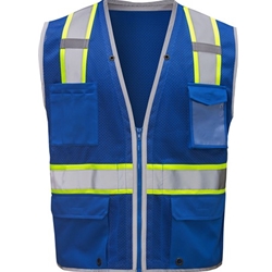 Heavy Duty Blue 6-Pocket High Visibility Vest